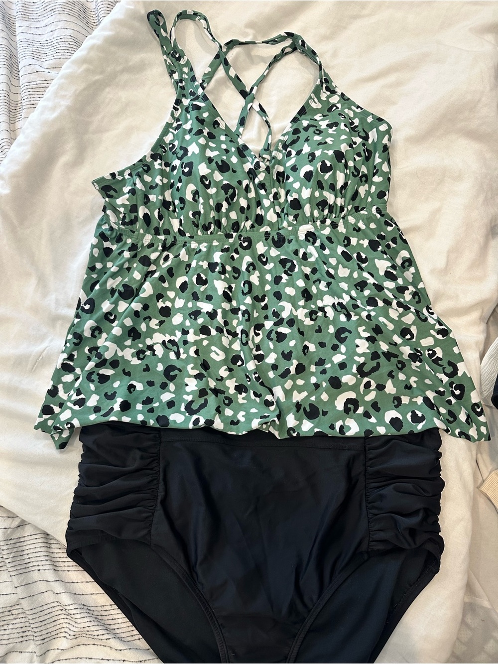 Kona Sol Green Leopard Print Tankini with Black Briefs